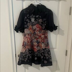 Navy and Pink Floral Mini Dress